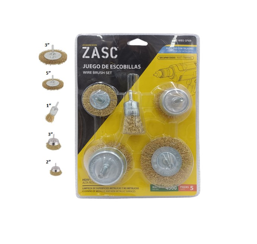 [Z-WBS-5PBR] ZASC SET DE CEPILLOS DE ALAMBRE PARA TALADRO 5 PZS
