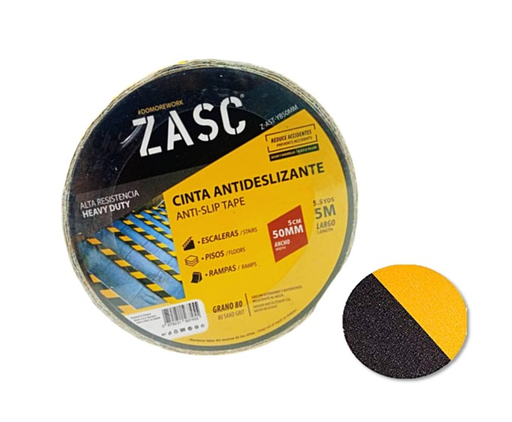 [Z-AST-YB50MM] ZASC CINTA ANTIDESLIZANTE NEGRA Y AMARILLO 50MM X 5M