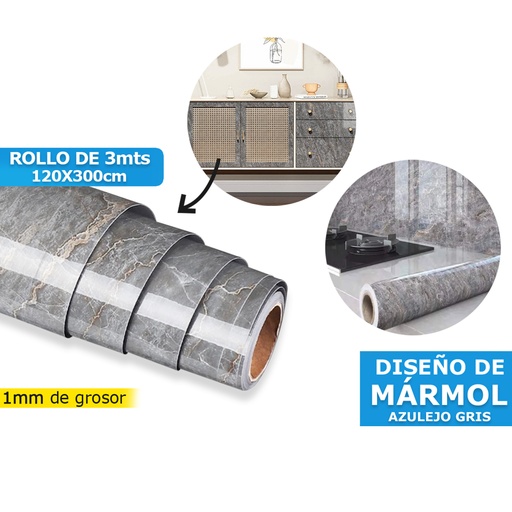 [HR-M4136] VINIL AUTOADHESIVO TIPO  MARMOL AZULEJO GRIS (120X 300CM)