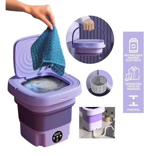 [MC241010-21] MINI LAVADORA PLEGABLE DE 8L T/ 28 X 28 X 13.5-32CM POT 40W