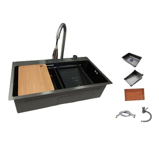 [A-8045SET-B] AQUA FINA FREGADERO PONCHERA 80X45 CM ACERO INOX NEGRO P/ EMPOTRAR