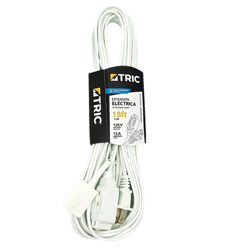 [T-EC18FT-WT] TRIC EXTENSION ELECTRICA  BLANCA 18 FT, 125V-13A