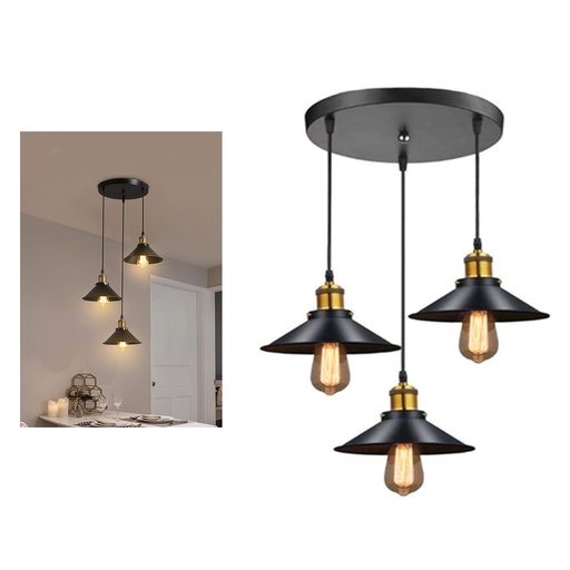 [LD-1832] LAMPARA COLGANTE VINTAGR DE 3 LUCES TIPO CAMPANA