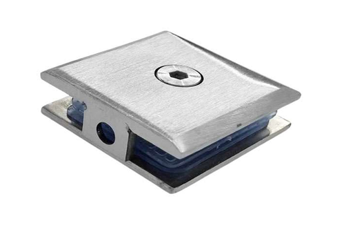 [HR-486] CLIP SOPORTE PINZA VIDRIO CUADRADO ACERO INOX BASE PLANA