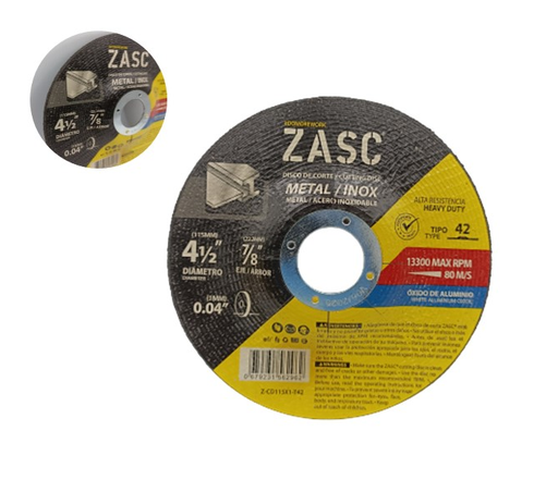 [Z-CW115X1-T42] ZASC DISCO DE CORTE CONCAVO 41/2" X 1/25" X 7/8" EXTRA FINO
