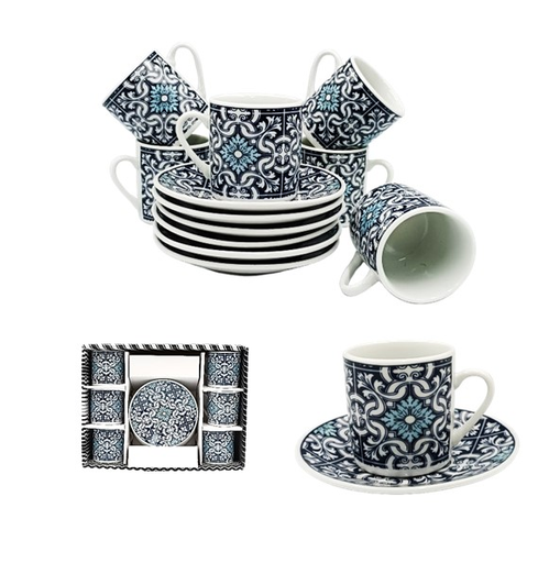 [TH80T] FERCO JUEGO DE 6 TAZAS C/ PLATO DE PORCELANA 12 PZS