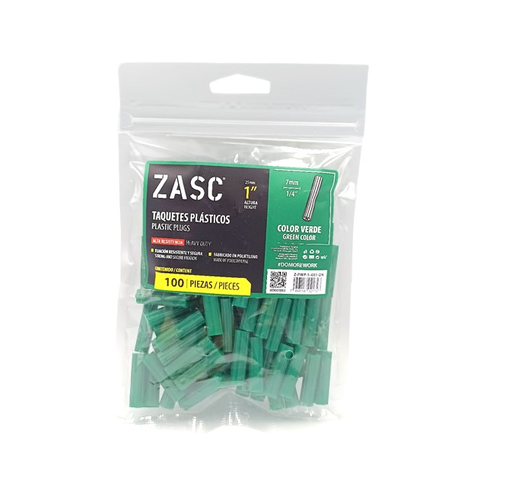 [Z-PWP-1-4X1-GN] ZASC RAMPLUG PLASTICO 1/4"X1" VERDE 100 PZS