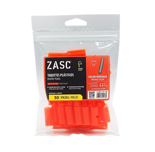 [Z-PWP-3-8X1-OG] ZASC RAMPLUG PLASTICO 3/8"X1" NARANJA 50 PZS