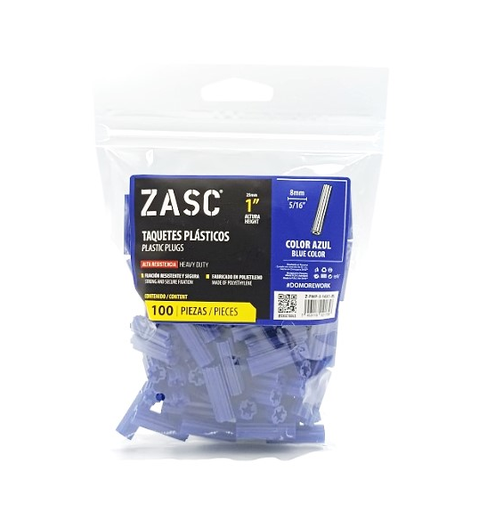 [Z-PWP-5-16X1-BL] ZASC RAMPLUG PLASTICO 5/16"X1" AZUL 100 PZS