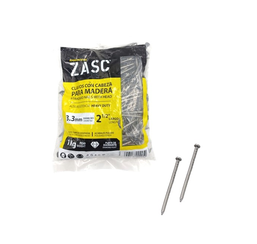 [Z-WNH-2.5] ZASC CLAVOS CON CABEZA PARA MADERA 3.3MMX21/2" 1KG