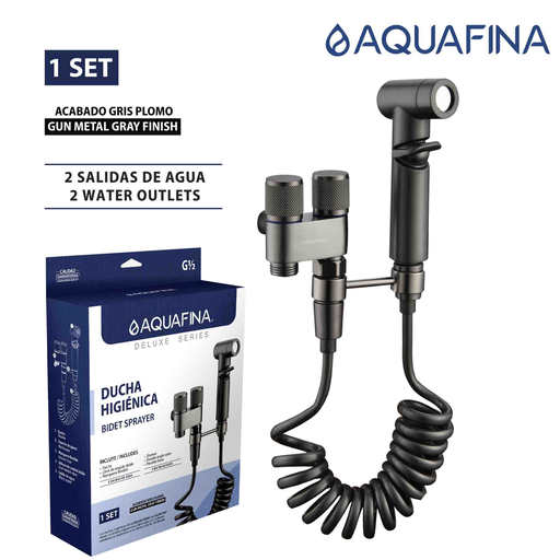 [A-BS102D] AQUA FINA DUCHA TELEFONO 2 SALIDAS DE AGUA MANG FLEXIBLE GRIS PLOMO