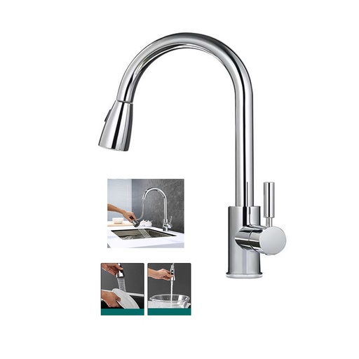 [GB-673] GRIFERIA ACERO CROMADA P/ LAVAPLATOS AGUA FRIA Y CALIENTE