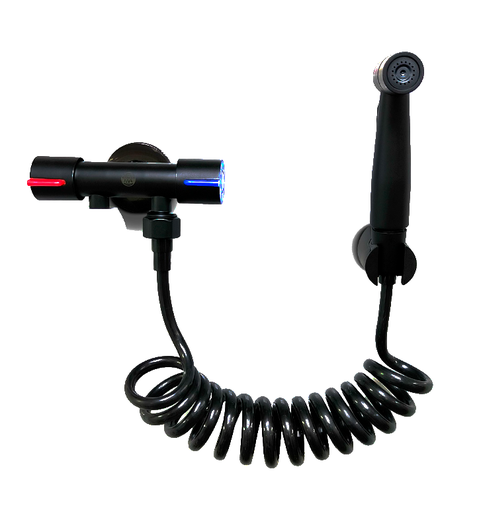 [MET-731] DUCHA TELEFONO PLASTICO CON LLAVE DE ARRESTO ACERO INOXIDABLE  NEGRO