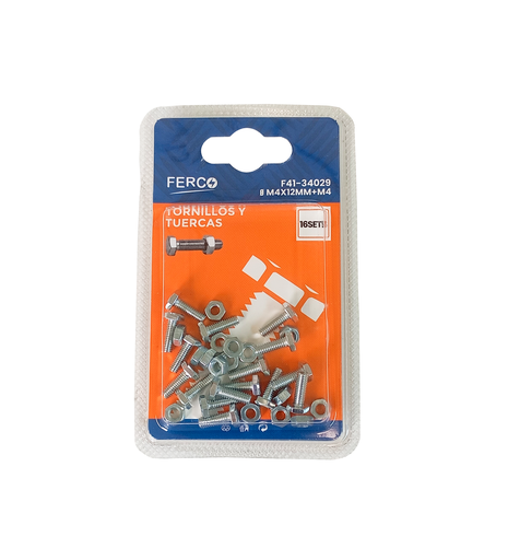 [F41-34029] FERCO TORNILLO CON TUERCA  HEXAGONAL ROSCA FINA  M4X12mm