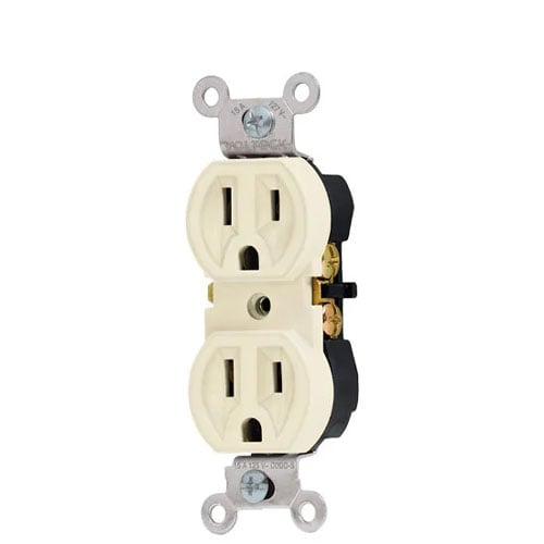 [55478] TOMA BEIGE DOBLE ESTANDAR POLARIZADA 2 POLOS 15 AMP, 110-12