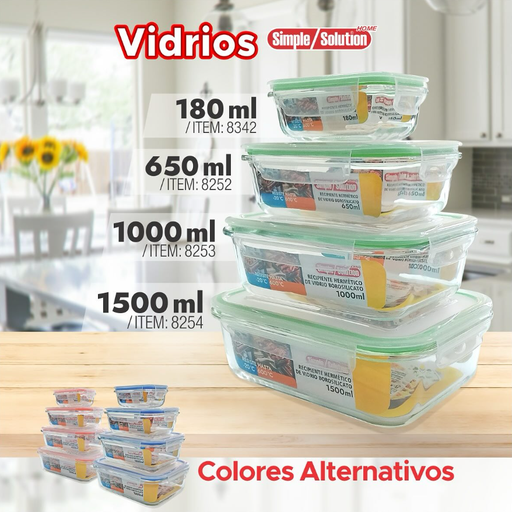 [8342] SIMPLE SOLUTION CONTENEDOR VIDRIO RECT HERM 180ML