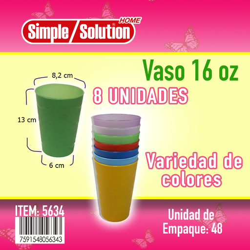 [5634] SIMPLE  SOLUTION VASO PLASTICOS 16 OZ /473CC (8 UNID)