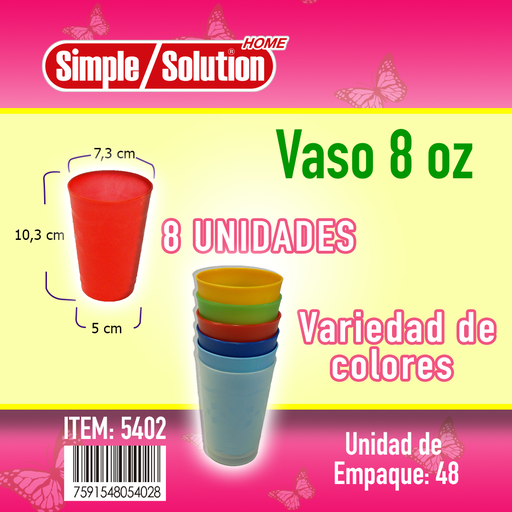 [54028] SIMPLE  SOLUTION VASO PLASTICOS 8 OZ /236CC (8 UNID)