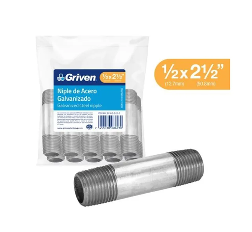 [GV-H-1-2-2-1-2] GRIVEN NIPLE GALVANIZADO  1/2 X2 1/2