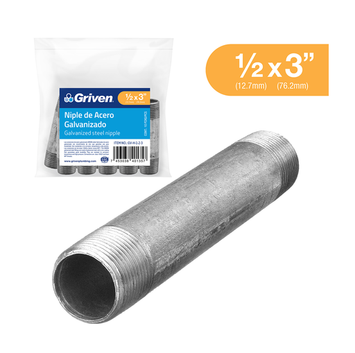 [GV-H-1-2-3] GRIVEN NIPLE DE ACERO GALVANIZADO 1/2X3¨