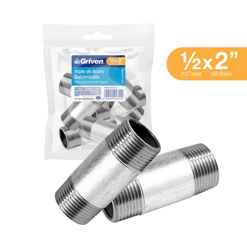 [GV-H-1-2-2] GRIVEN NIPLE DE ACERO GALVANIZADO 1/2X2"