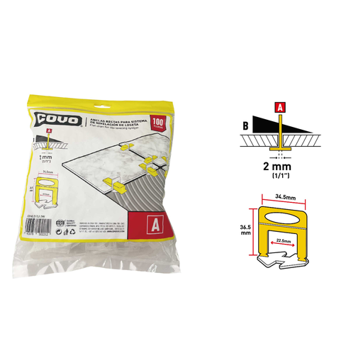 [CV-TLB-2MM] COVO ANCLAS RECTAS PARA SISTEMA DE NIVELACION  DE LOSETAS 100 PZAS